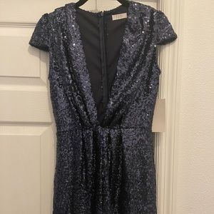 TOBI PLUNGE NECK NAVY BLUE ROMPER